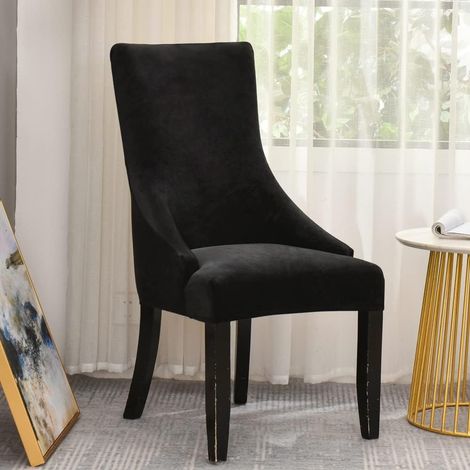 Stretch velvet side chair cover for kitchen, dining room, banquet decoration (chair not included) (Black) (1/5)