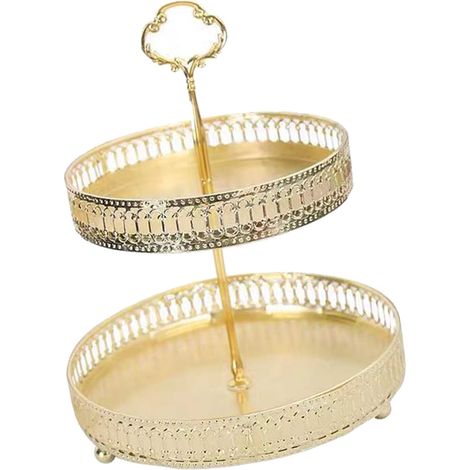 Plateau à pâtisserie double couche décoratif en cuivre doré, ajouré, grain vertical, idéal pour les mariages. (1/5)