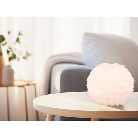 Kugel Tischleuchte FURRY mit Plüsch Lampenschirm Sandfarben, Höhe 24cm