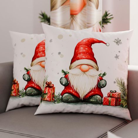 Paire de Housses de Coussin en Microfibre 80x80 cm, Coussins Décoratifs de Noël pour Chambre, Canapé, Salon, Lot de 2 Housses de Coussin, Taie d'oreiller GNOME 01 (1/3)