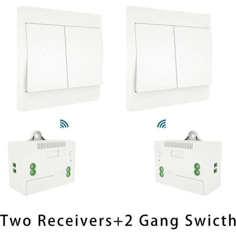 Kit interrupteur et récepteur sans fil 110-230V Interrupteur auto-alimenté Appareil d'éclairage télécommandé, modèle: Blanc 2 récepteurs interrupteur 2 gangs-Crezuo