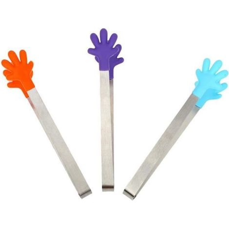 3 pinces de cuisine, acier inoxydable et silicone, 13,5 x 2,5 cm, résistantes à la chaleur, pour service en buffet ou salade (1/4)