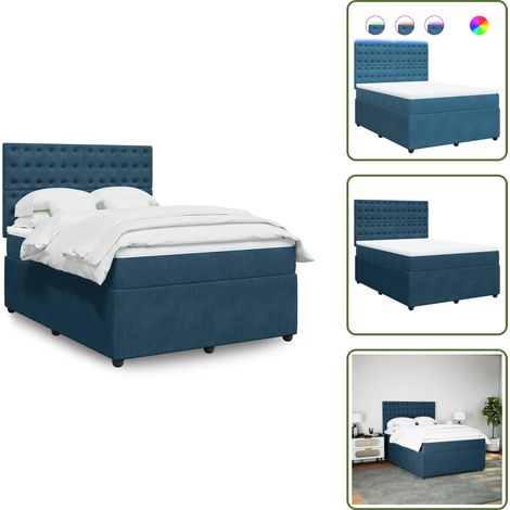 vidaXL Sommier à lattes de lit et matelas bleu 140x190 cm velours