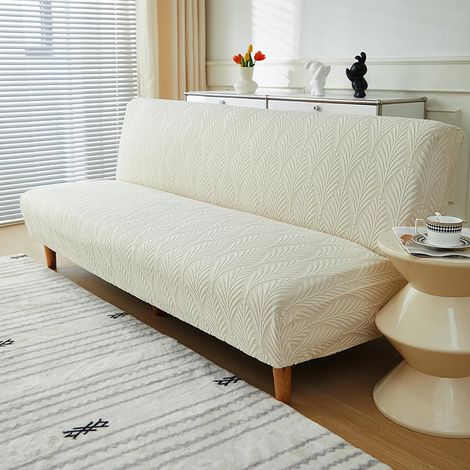Funda elástica impermeable de 3 plazas sin reposabrazos para sofá cama clic-clac, color beige, talla M (1/5)