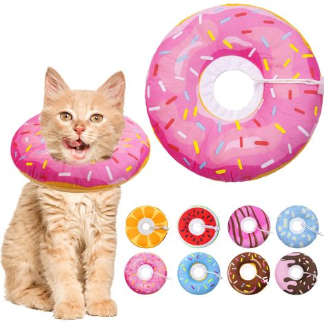 Collier pour chat souple et ajustable en forme de cône (donut rose, petite taille) (1/5)
