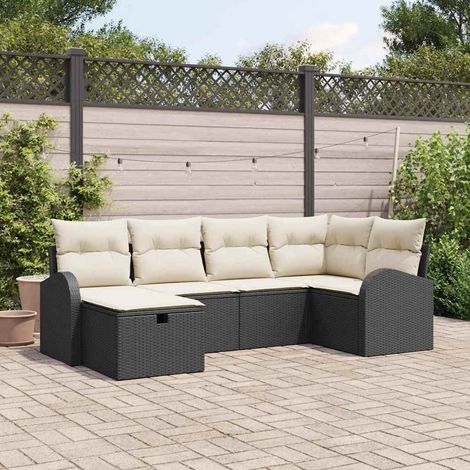Set Divano da Giardino con cuscino 6 pcs Nero Poly Rattan vidaXL (1/5)