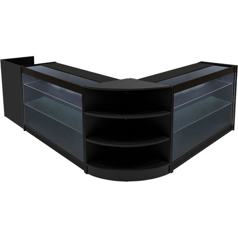 Set Banconi LED Astro Nero K1200 LM60 TB60 Vetrine Negozi con Ante Scorrevoli e Chiavi 3 Moduli Espositori con Illuminazione Bianca MDF Vetro Temperato Cassa Angolare Vetrina Gioielli Accessori (1/5)