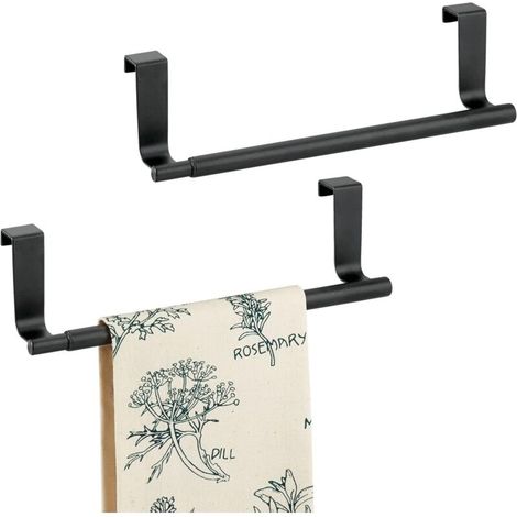 Barre support de torchon de cuisine extensible, à placer par-dessus une porte de placard - Noir mat - Paquet de 2 (1/5)