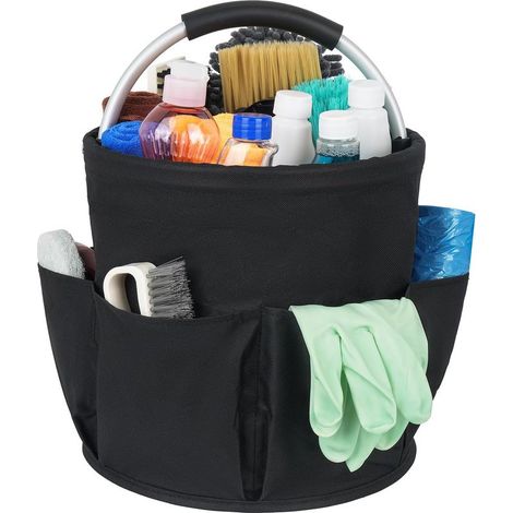 Panier de nettoyage avec poignée,organiseur de nettoyage multi-poches,grand sac de nettoyage,facile à nettoyer et à transporter,organisateur de produits de nettoyage (1/5)
