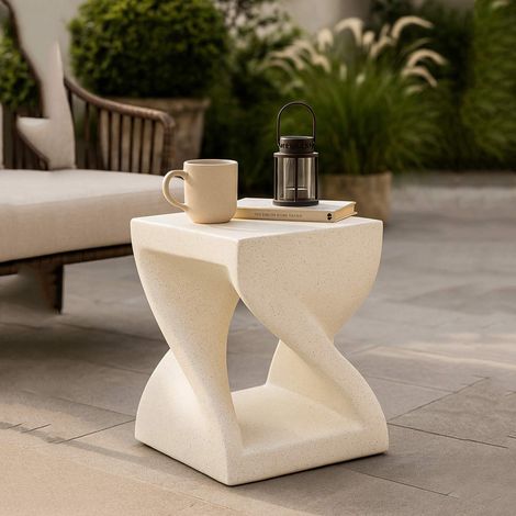 Mesa de Centro Gale, para Interior/Exterior, Cuadrada, Color Blanco, 42x53x42h cm Mármol Blanco (1/5)