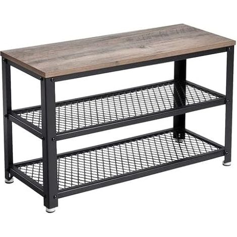 Vasagle – Banc à chaussures avec 2 étagères en maille – Dimensions 73 x 30 x 45 cm – Capacité 90 kg – Style industriel grège et noir