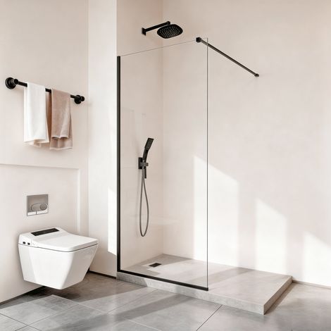 Paroi de Douche Fixe 86,4x187 cm, Pare Douche Semi-encadré, Écran pour Salle de Bain, en Verre Trempé Transparent de 8 mm d'Épaisseur, avec Joint d'Étanchéité Inférieur et Quincaillerie (1/5)