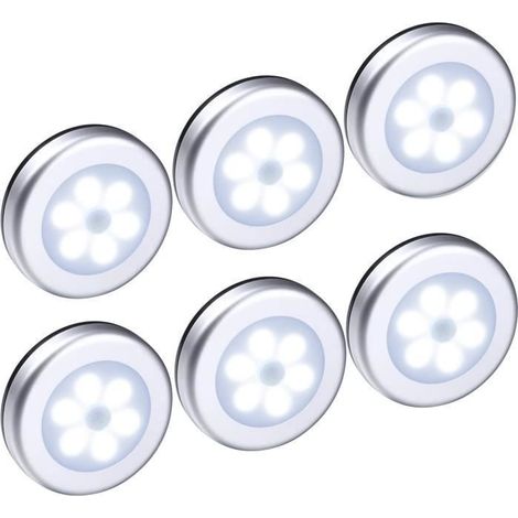 6pcs Lampe Détecteur de Mouvement, Veilleuse LED sans fil, Lampe de Placard pour escalier, placard, couloir, Argent - Lumière blanch (1/4)