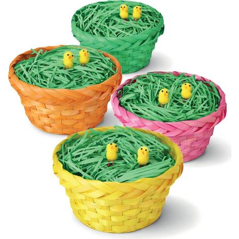 Set mit 4 Weidenkörben (19 x 10 cm) Grünes Ostergras (100 g) und 8 Küken Osterkorb für die Ostereiersuche Tischdekoration (1/5)