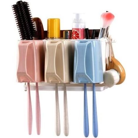 Porte-brosse à dents mural à ventouse, ensemble de trois gobelets pour bain de bouche, support de rangement pour brosses à dents (1/5)