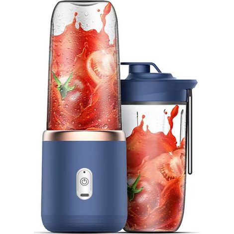 Blender électrique portable USB - Mini blender pour milkshakes, smoothies et jus - 400 ml, six lames - Bleu