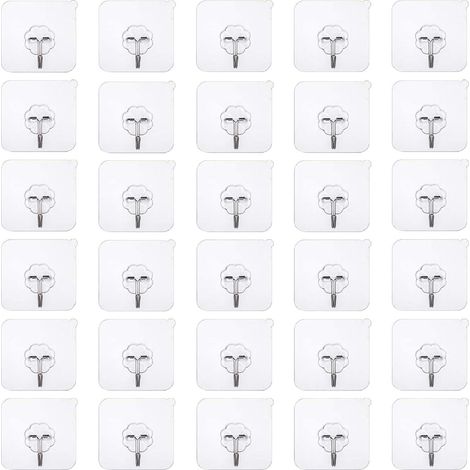 50 pièces crochets adhésifs sans perçage Crochet sans perçage auto-adhésif, crochet mural transparent, crochet adhésif transparent crochet de porte patère étanche idéal pour cuisine salle de bain mur (1/5)