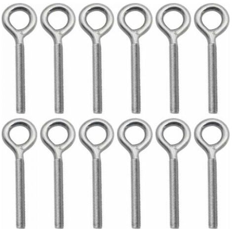 Lot de 12 - M8 Boulons à Oeil en 304 Acier Inoxydable Vis à Anneau Piton à Visser pour Balançoire Machine Extérieure