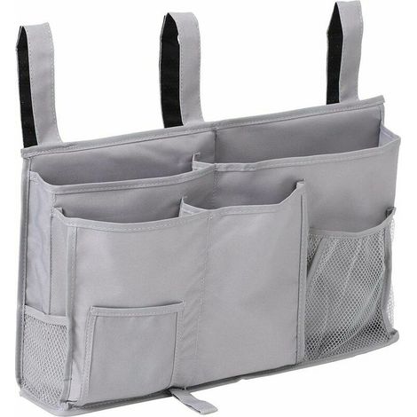 Support de sac de rangement suspendu pour table de chevet à côté de l'organisat avec 8 poches pour dortoirs d'hôpitaux et rails de lit, gris (1/5)