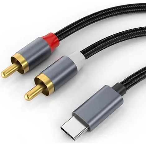 1 Câble audio, USB-C vers 2x RCA, alliage d'aluminium, cuivre, 120 cm, pour téléphone, tablette (1/5)
