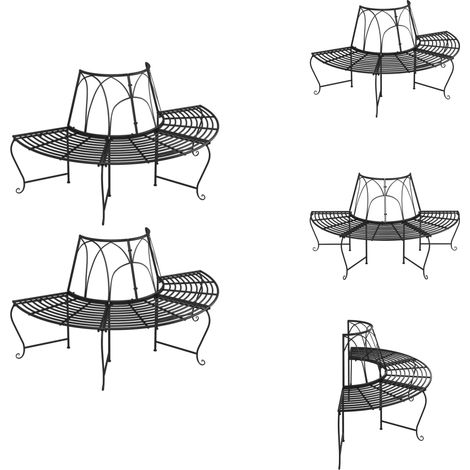 Gartenbänke - Living Baumbänke Halbrund 2 Stk. Ø159 cm Schwarz Stahl (1/5)