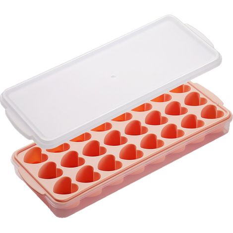 Herzförmige Silikon-Eiswürfelformen mit Deckel, BPA-frei und lebensmittelecht, für Cocktails, Whiskey und Schokolade, 24 Stück, Pink