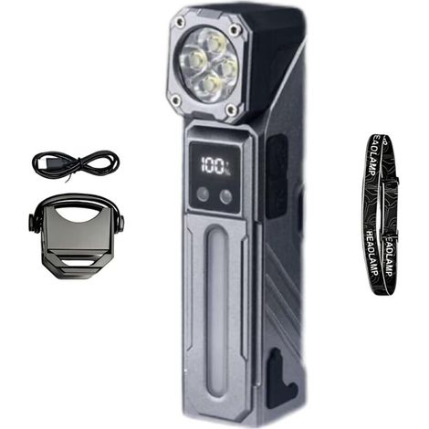 Lampe de poche LED, Lampe torche haute puissance, lampe étanche multi-modes avec base magnétique, lampe frontale pour utilisation en plein air,camping (1/5)