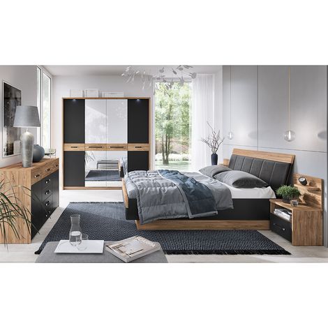 Schlafzimmer Set 5-teilig MANAGUA-129 mit Bett 160x200 in Eiche mit schwarz matt (1/5)