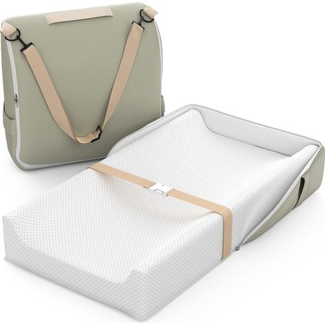 Matelas à langer portable avec doublure imperméable, se transforme en sac à dos pour un voyage facile, surface en cuir et tapis de table à langer en coton pour commode (1/5)