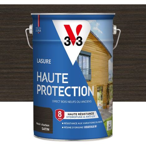 Lasure Bois extérieur Noir charbon satin - Protection 8 ans - résistance hydrofuge et anti-UV - Résiste aux variations du bois - résine d'origine végétale - 5L (1/4)