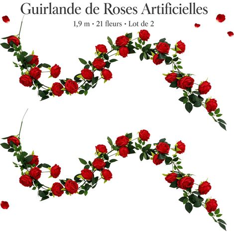 Lot de 2 guirlandes de roses artificielles rouges – Vignes florales 1,9 m – Sans entretien, pliables et réutilisables, pour arche de mariage, mur, escalier, table et décoration de fête (1/5)