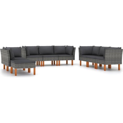 Maison Exclusive - Set Divani da Giardino 9 pz con Cuscini in Polyrattan Grigio (1/5)