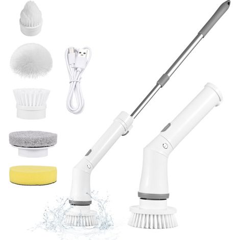Cordless handheld electric cleaning brush, 2 adjustable speeds with extension rod, 6 replaceable brush heads for bathroom, bathtub, toilet, wall tiles, floor, window (1/5)
