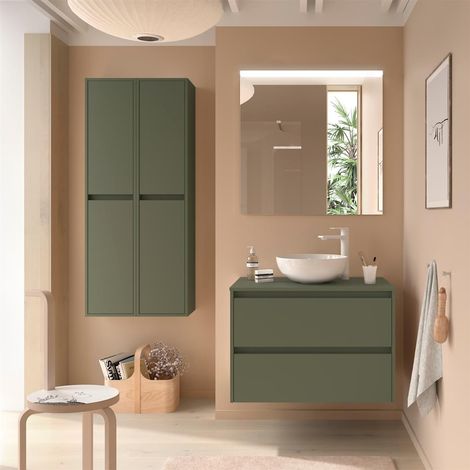 Badezimmermöbel BALTIC 1000 2 Schubladen GREEN SATIN + Waschtisch-Platte (1/2)
