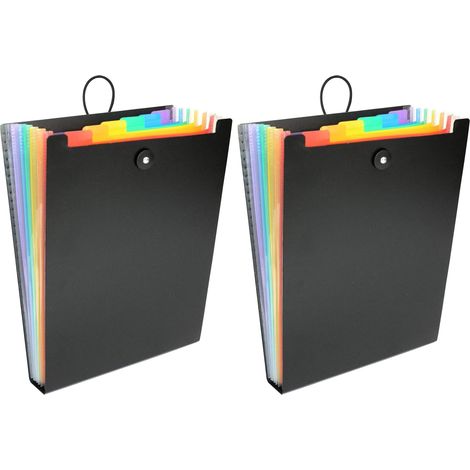 Trieur accordéon 6 compartiments Rainbow Class - Trieur vertical pour sac à dos - Organisateur de sac - Format A4 - Noir (Lot de 2) (1/2)