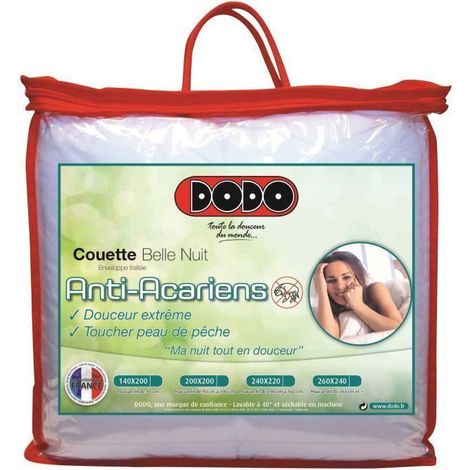 Couette DODO Belle Nuit 200x200 cm 350 g/m² anti-acariens blanche (1/4)
