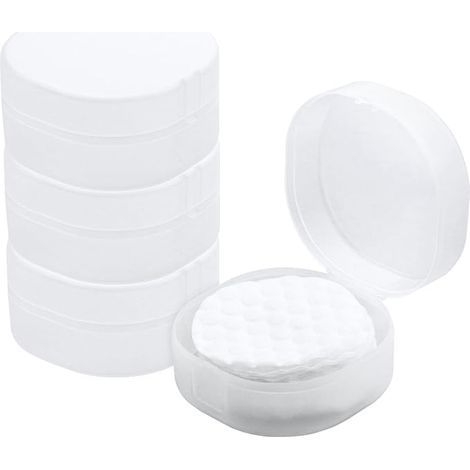 Set mit 4 runden Kunststoffbehältern für Kosmetik-Wattepads – Verschiedene Farben – Tragbar – Reisefreundlich und versiegelt – Geeignet für Make-up-Entferner-Bällchen – 4er-Set (weiß/transparent)