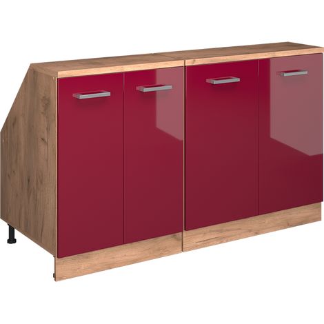 Meuble sous pente R-Line, Rouge brillant, 140cm Lot de 2 caissons 60 cm de profondeur, Vicco