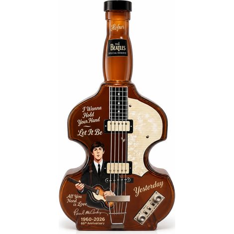 (A) Carafe à liqueur en verre ambré en forme de basse des Beatles, style vintage, idéale pour le whisky, le bourbon du Tennessee ou tout autre spiritueux. Parfaite pour un bar à domicile. (1/5)