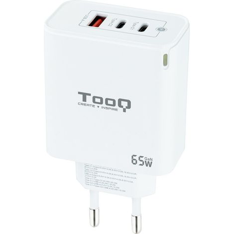 Cargador Red Gan 2xusb-c + Usb-a 65w Blanco Tooq Tqwc-ganqc2pd65wt (1/2)