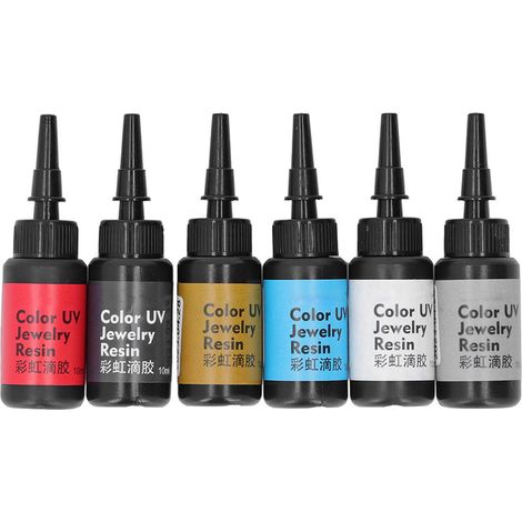 6Pcs 10ml UV Resin Easy Operation Quick Curing Bright Vivid Color Widely Used UV Epoxy Resin for DIY Jewelry Set D (White, Silver, Gold, Black, Red, Light Blue) (1/5)