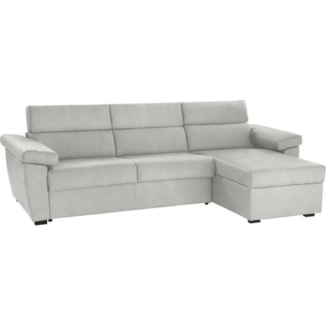 Dmora - Divano fisso con penisola Ceto, Sofà angolare per salotto, imbottito, sfoderabile, Qualità 100% Made in Italy, 285x160 h100 cm, Grigio chiaro (1/5)