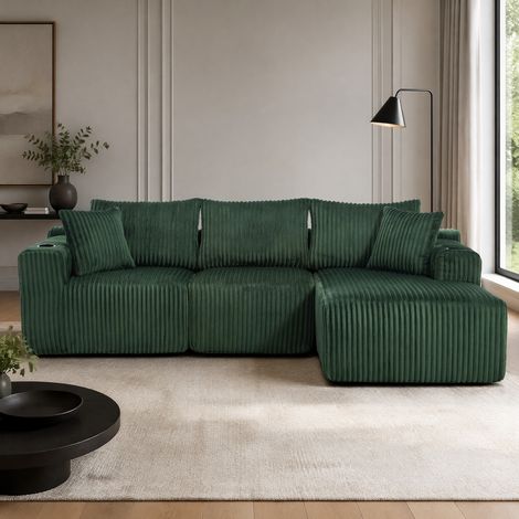 Canapé modulable avec méridienne en velours côtelé vert émeraude 257x90-160x62 cm, sans montage (1/5)