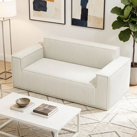 Canapé 2 places en velours côtelé – Assise profonde confortable – Mousse haute densité à rebond rapide – Sans montage ni outils – Transport facile – 178×86×70 cm – Beige (1/5)