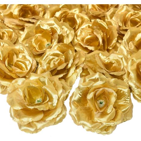 Têtes de roses artificielles en soie dorées, 30 paquets, pour mur de fleurs de mariage, décoration artisanale de fête, DIY