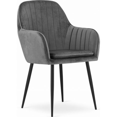 Sedia di design Lugo in velluto grigio scuro con gambe nere (1/5)