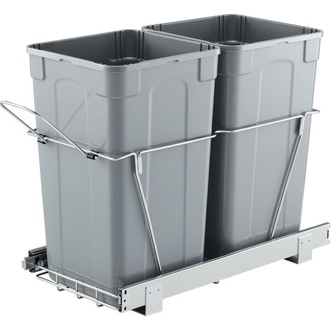 Poubelle Coulissante sous Évier et sous Plan avec Grande Capacité de 2x24,85 L, Collecteur de Déchets de Cuisine avec Poignée, Système de Tri Sélectif pour Placard Meuble Bas, Restaurant, Gris (1/5)