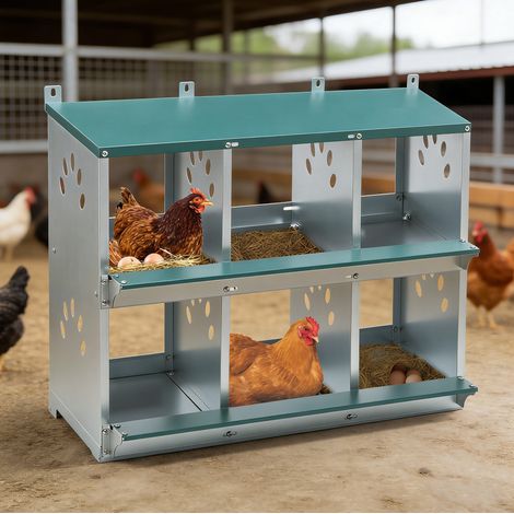 Nido per galline a 6 scomparti, sistema roll-away 86°, acciaio zincato, verde DESVIAE (1/5)