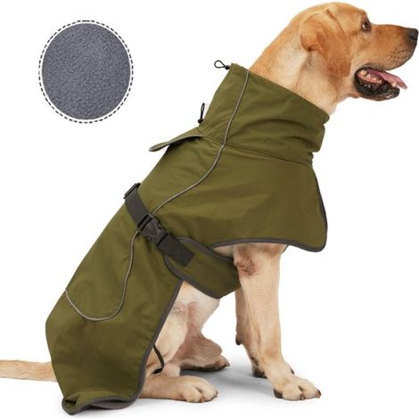 Imperméable pour chien - Veste d'hiver imperméable et coupe-vent avec intérieur en velours et bandes réfléchissantes, vert XS (1/4)