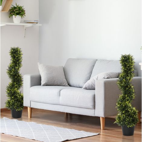 2er-Set künstliche Zedernbäume 90 cm in Grün, spiralförmig mit schwarzem Topf (1/5)